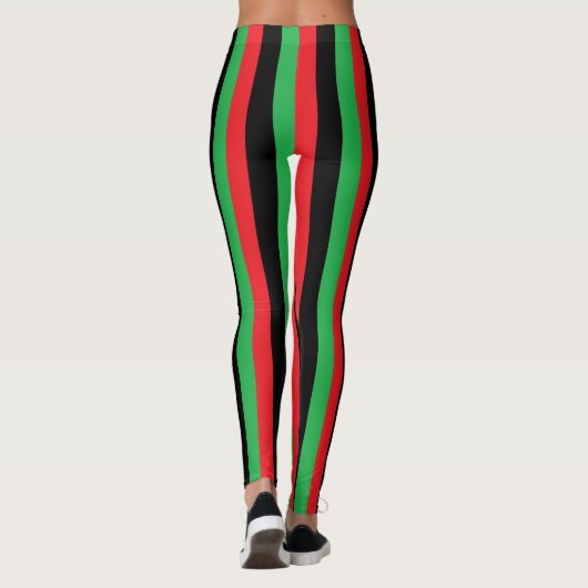 Verticale rode, zwarte en groene strepen leggings (Achterkant)