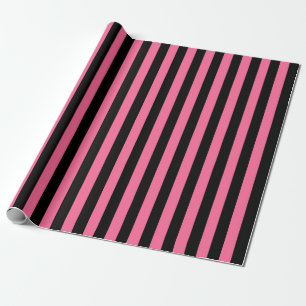 Verticale roze en zwarte strepen cadeaupapier