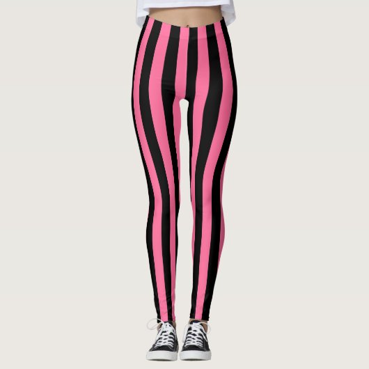 Verticale roze en zwarte strepen leggings (Voorkant)