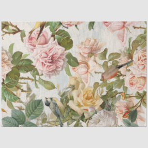 Verticale  roze gele rozen Botanische vogels Tissuepapier