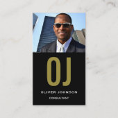 Verticale sociale media Monogram zwart - wit goud Visitekaartje (Voorkant)