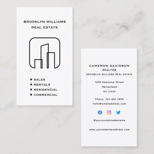 Verticale sociale media voor Estate Agent Realtor Visitekaartje (Voorkant / Achterkant)