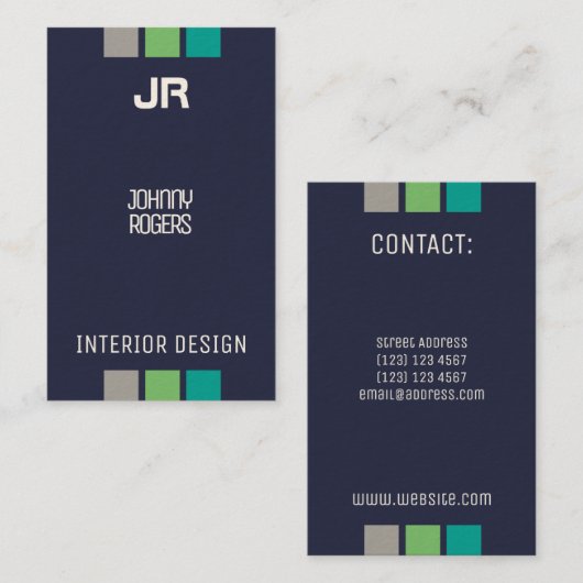 Verticale stijl met blauw van de initiaal visitekaartje (Voorkant / Achterkant)