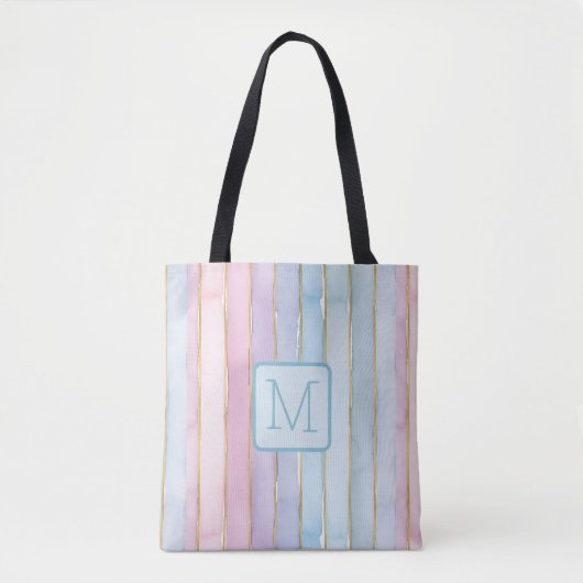 Verticale strepen Blues Kleurblok Monogram Draagtas (Voorkant)