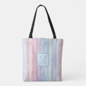Verticale strepen Blues Kleurblok Monogram Draagtas (Achterkant)