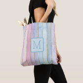 Verticale strepen Blues Kleurblok Monogram Draagtas (Dichtbij)