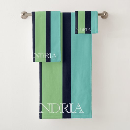 Verticale strepen in salie groen, marine en Blauwg Bad Handdoek (Insitu)