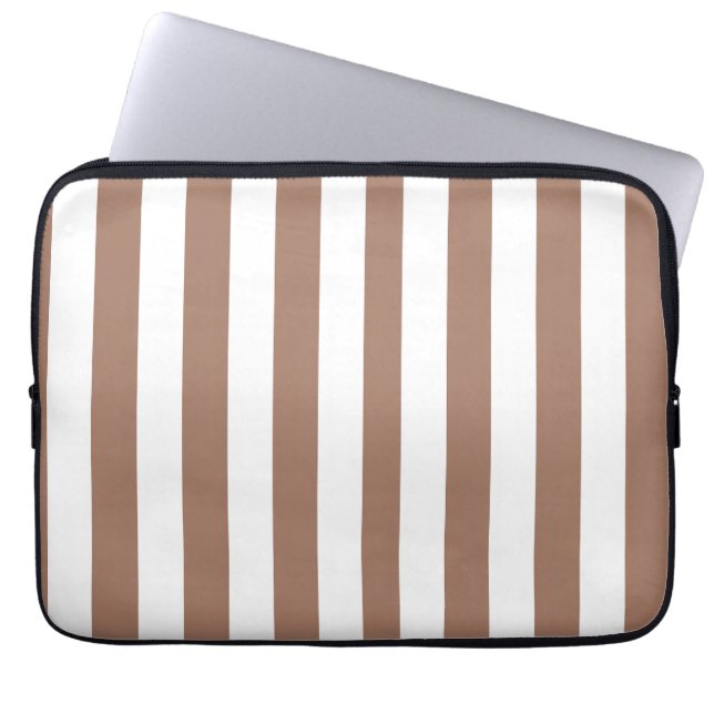  Verticale Strepen Mocha Mousse Wit Laptop Sleeve (Voorkant)