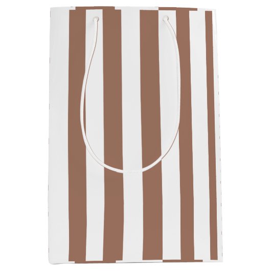 Verticale Strepen Mocha Mousse Wit Medium Cadeauzakje (Voorkant)