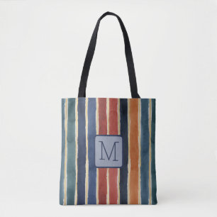 Verticale strepen Navy Kleurblok Monogram Draagtas