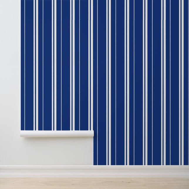 Verticale strepen Royal Blauw en Wit Behang (Applicatie)