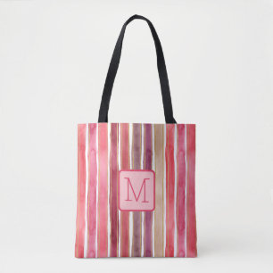 Verticale strepen Roze Kleurblok Monogram Draagtas