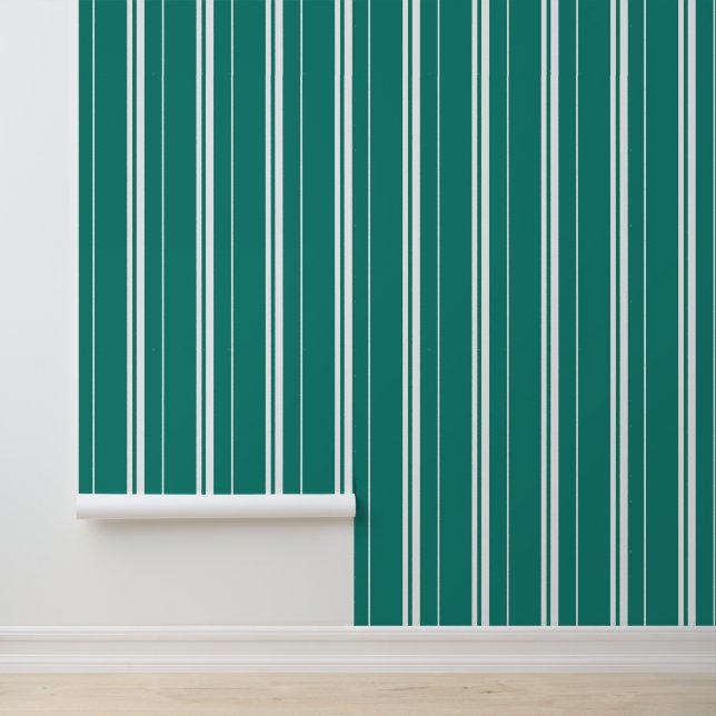 Verticale strepen Turquoise en Wit Behang (Applicatie)