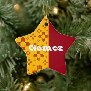 Verticale Strepen Zia Zon Rood Geel New Mexico Keramisch Ornament