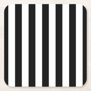 Verticale strepen zwart en wit gestreept vierkante kartonnen onderzetter