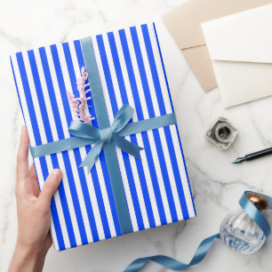 Verticale Stripe Sailor Blauw & Wit Patroon Cadeaupapier