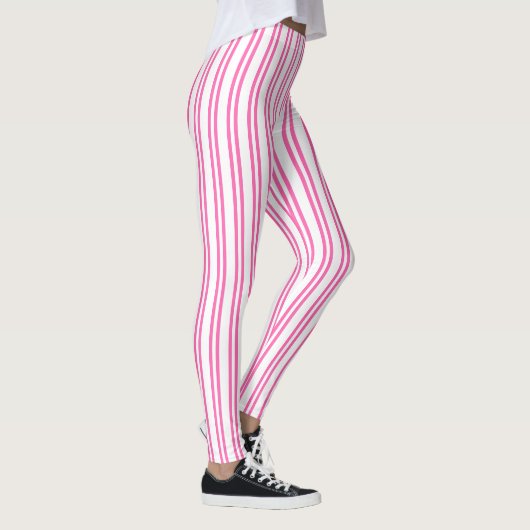 Verticale strips Roze Witte strips Patroon Leggings (Rechts)