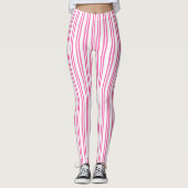 Verticale strips Roze Witte strips Patroon Leggings (Voorkant)