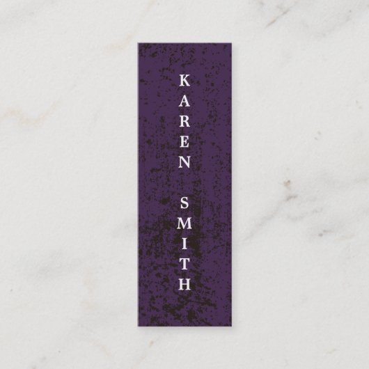 Verticale tekst moderne paarse grunge stijl mini visitekaartje (Voorkant)