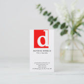 Verticale trendy modern rood wit monogram visitekaartje (Staand voorkant)