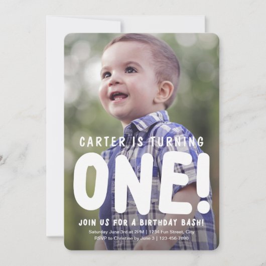 Verticale Volledige Foto Eerste Verjaardag Uitnodi Kaart (Voorkant)