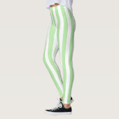 Verticale zachte groene en witte strepen leggings (Links)