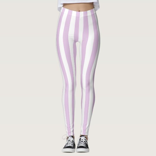 Verticale zachte Paarse en witte strepen Leggings (Voorkant)
