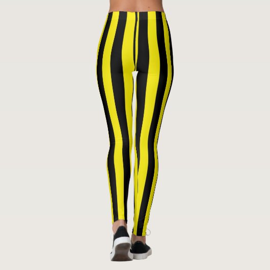 Verticale zwarte en gele strepen leggings (Achterkant)