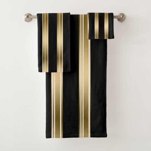 Verticale zwarte en gouden strepen witte achtergro bad handdoek (Insitu)