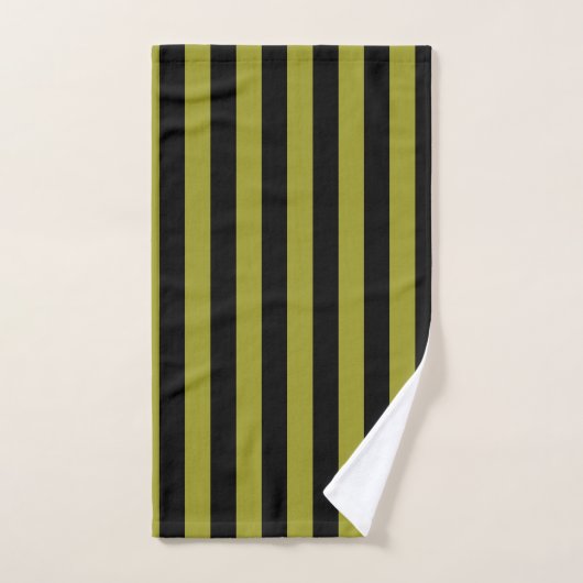 Verticale zwarte en olijfgroene streep bad handdoek (Handdoek)