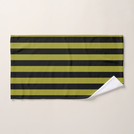 Verticale zwarte en olijfgroene streep bad handdoek (Handdoek)