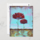 Vertogen, Abstracte kunstlandschapsrode bomen Briefkaart (Voorkant / Achterkant)
