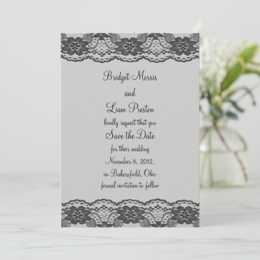 Vertraging en Lacy Save the Date (grijs) (Staand voorkant)