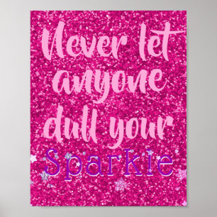 Vertrek nooit uw spaarquote roze glitter poster