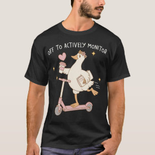 Vertrek om actief de grappige gans-scooter te moni t-shirt