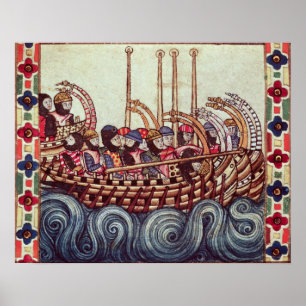 vertrek van een boot voor de kruistochten; poster