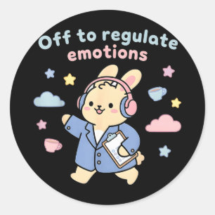Vertrekken om emoties te reguleren grappige konijn ronde sticker