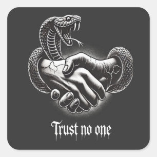 Vertrouw Niemand — Slang Handdruk Vintage Tattoo O Vierkante Sticker