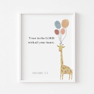 Vertrouw op de heer giraffe met ballonnen poster