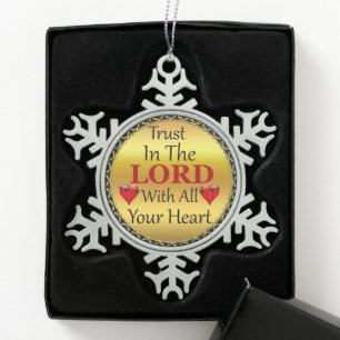 Vertrouw op de Heer met heel je Hart Spreuken 3.5 Tin Sneeuwvlok Ornament