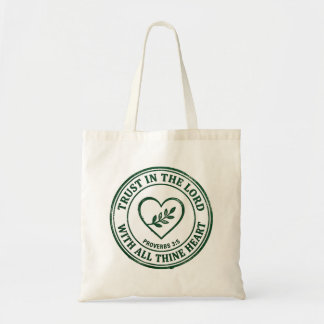 Vertrouw op de Heer Spreuken 3:5 Groene inktstempe Tote Bag