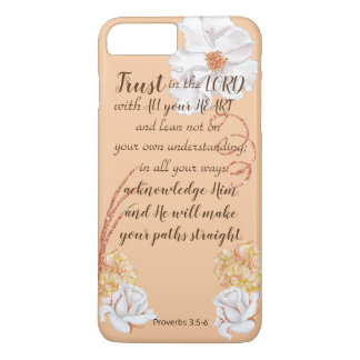 Vertrouw op de witte rozen van de Heer in goudroze iPhone 8 Plus / 7 Plus Hoesje
