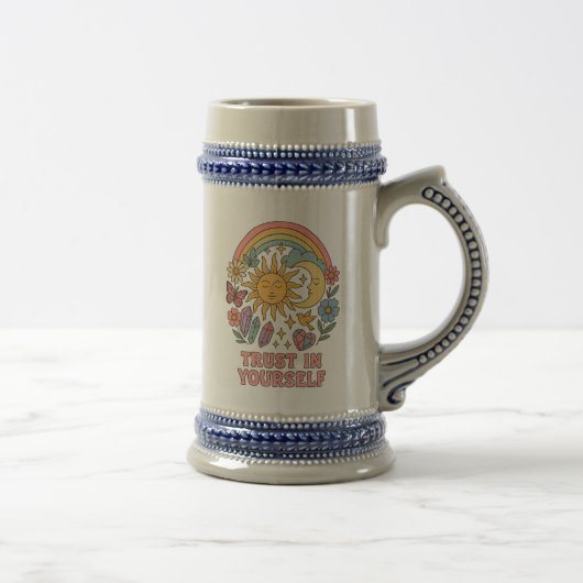 Vertrouw op jezelf - Retro Psychedelic Sun & Moon Bierpul (Rechts)