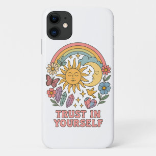 Vertrouw op jezelf - Retro Psychedelic Sun & Moon iPhone 11 Hoesje