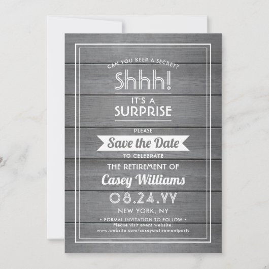 Vertrouwelijk met roestpartij Rustic Grey Faux Woo Save The Date (Voorkant)