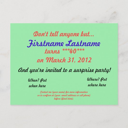 Vertrouwelijke verjaardagsuitnodiging uitnodiging briefkaart (Achterkant)