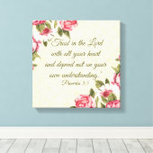 "Vertrouwen in de Heer" Proverbs met roze rozen Canvas Afdruk (Insitu (Houten vloer))