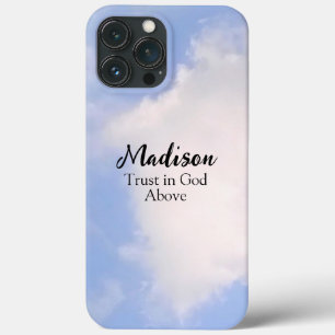 Vertrouwen in God Blue Sky Aangepaste Naam Inspire iPhone 13 Pro Max Hoesje