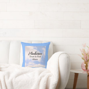 Vertrouwen in God Blue Sky Aangepaste Naam Inspire Kussen