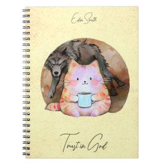 Vertrouwen in God - Custom Notitieboek Kat Koffie